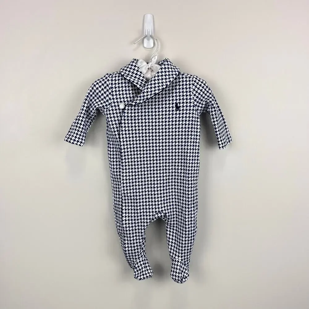 Ralph Lauren Baby Shawl Collar Houndstooth Navy Footie Coverall 3 Months